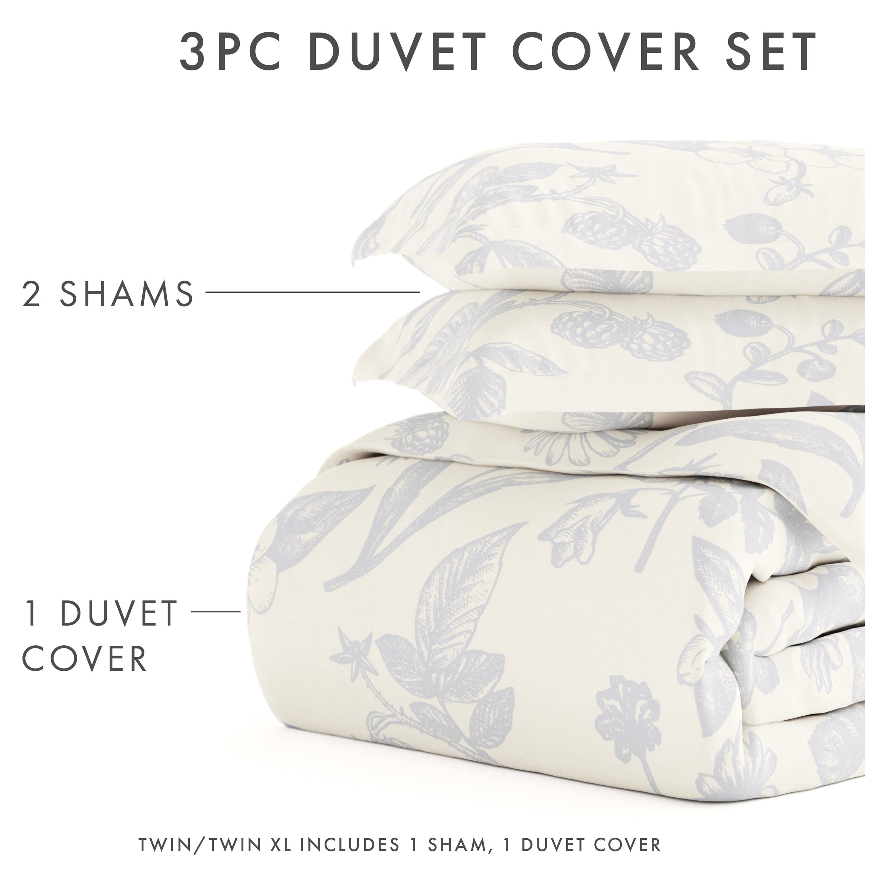 Noble Linens Light Blue Garden Pattern 3-Piece Duvet Cover Set, Full/Queen