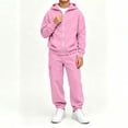thumbnail image 6 of Husipze Boys 2 Piece Fleece Solid Sweatsuit Set Zip Hooded Sweatshirts and Straight Leg Joggers Fall Winter Clothing Set Pink 12-13 Years, 6 of 10