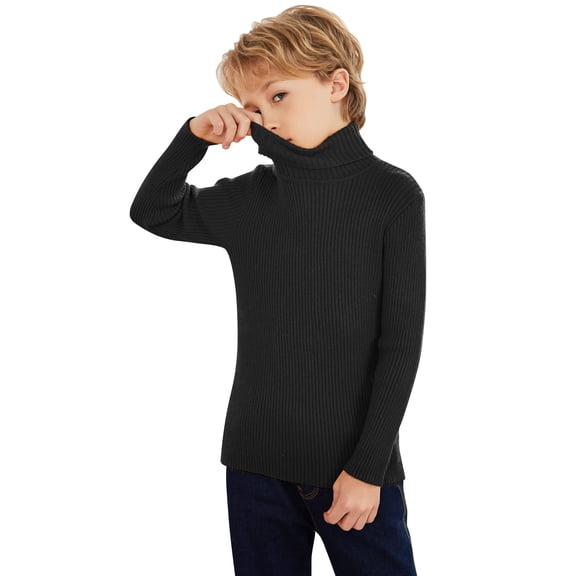 Black Ribbed Turtleneck Sweater 6-7 Years Boys Slim Fit Pullover