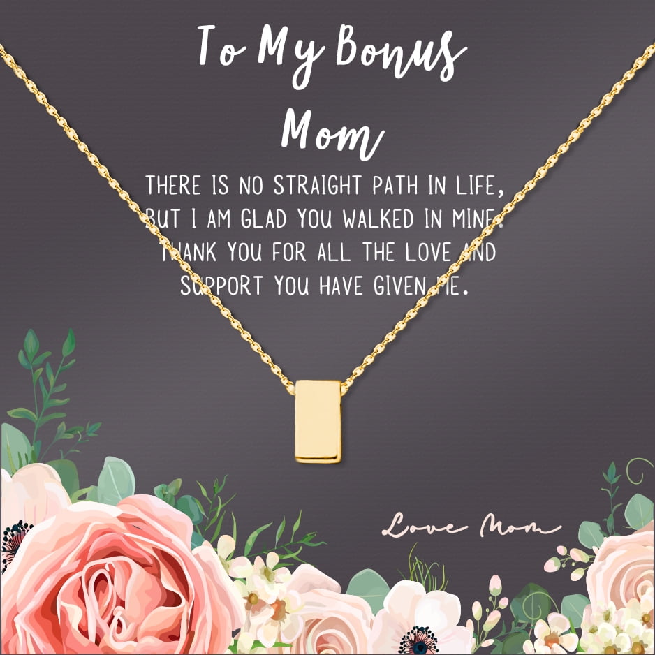Mother's Day Gift for Mom, Mother's Day Gift for Step Mom, Bonus Mom Mother's Day Gift, Necklace and Card for Mother's Day, Necklace and Card for Step Mom [Gold, No-Personalized Card]