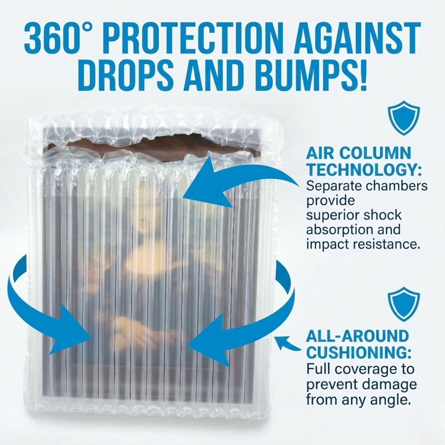20 Pack Quick Inflatable Protective Bags for Picture Frames up to 11x14 – Lightweight Bubble Air Cushion Packing Sleeves, Secure Shipping Bags, Reusable Inflatable Protection with Hand Pump