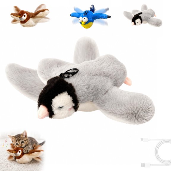 Interactive Chirping Bird Cat Toys with Flapping Wings, No Flying Birds Cats Toy, Simulation Electric Sparrow Shaking Bird Hunting Cat Toy for Indoor Cats (#C)