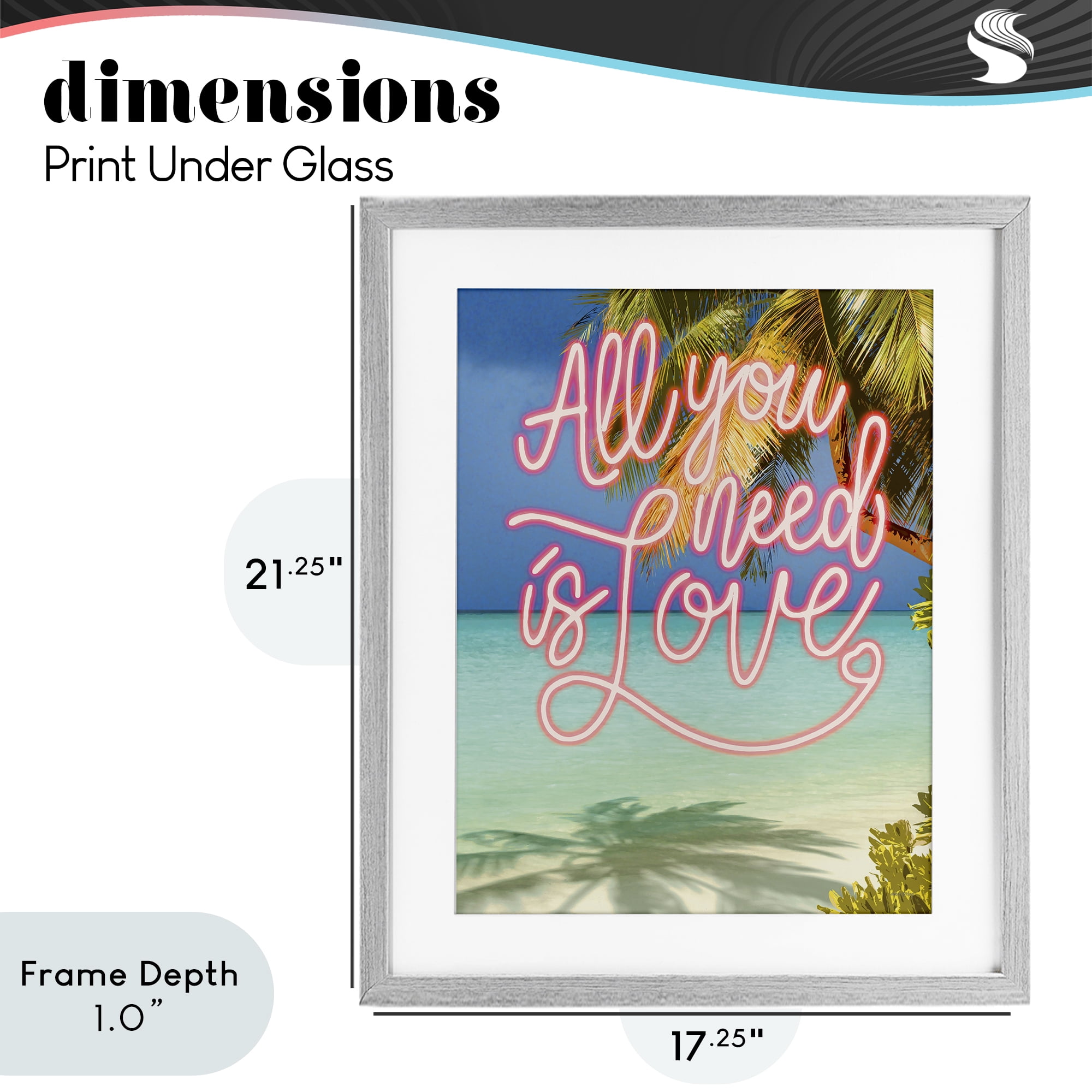 Stupell Industries Tropical All You Need Is Love Gray Framed Print Under Glass, design by Amber Sterling