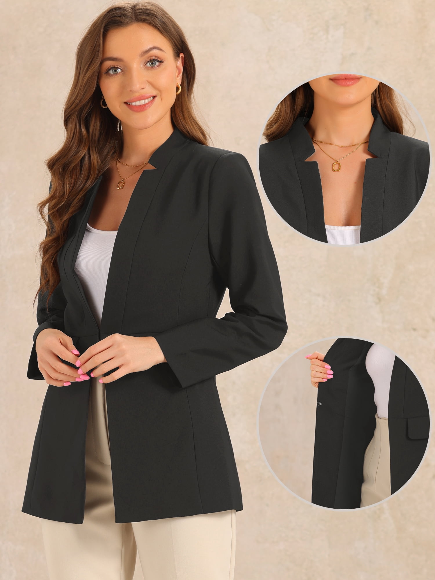 DARING DIVA Women's Stand Collar Single Button Dressy Suit Jacket S Black