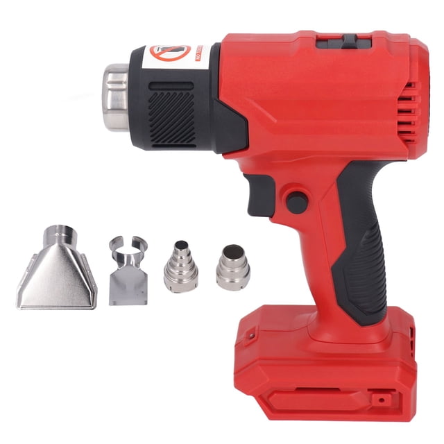 Pistola de calor inalámbrica, temperatura ajustable, portátil, recargable, con 4 boquillas, color rojo