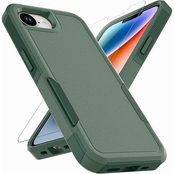 KOMI Designed for iPhone 16e Case, [with Screen Protector]  [Military Grade Drop Protection] Heavy Duty Full-Body Shockproof Phone Case, Dark Green (PC)   Dark Green (TPU)