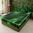 thumbnail image 2 of meiyoeat Abstract Geometric Stripes Zipper Full Size Comforter Sets with Fitted Sheet and 2 Pillowcases For Boys,Green Neon Lines Pattern Zipper Bedding Set For Kids,Black Reversible,4 Pieces, 2 of 7