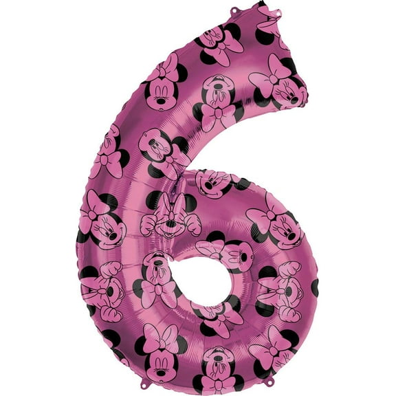 Minnie Mouse 6th #6 Sixth Pink and Black Birthday Forever 34" Mylar Balloon