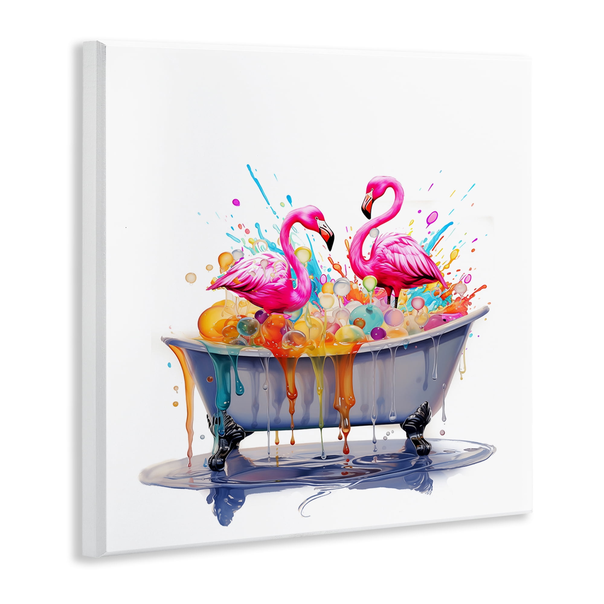 Stupell Industries Flamingo Bubble Bath Typography Painting Unframed Art Print Wall Art, 12 x 12