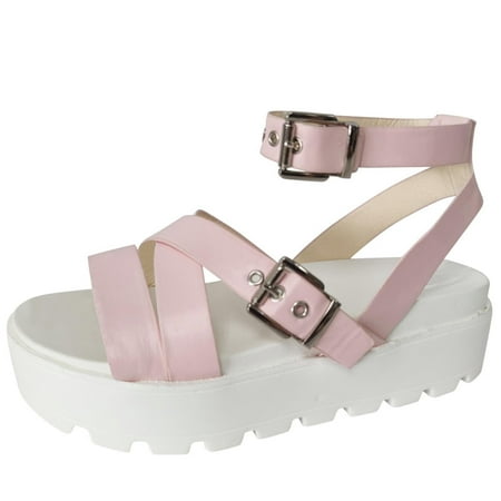 

Womens Sandals Ladies Summer Sandals Hollow Belt Buckle Platform Sandals Large Size Fish Mouth Roman Sandals Women S Sandals Pu Pink 40