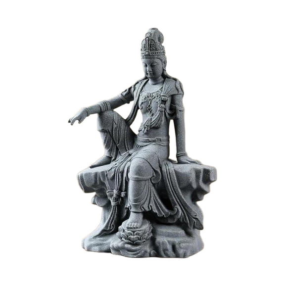 Guan Yin Statue Buddhist Sculpture Resin Craft Gray Finish for Meditation Altar Home Spiritual Practice
