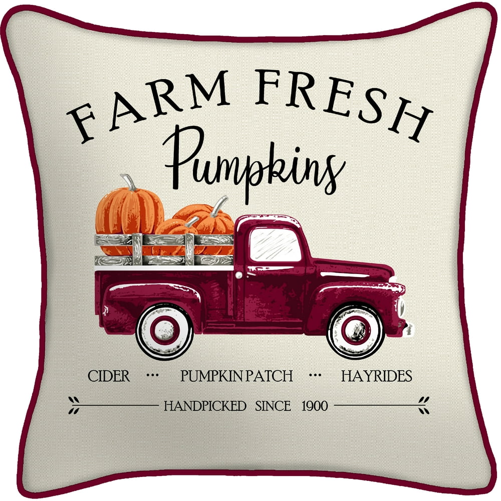 Mainstays Fall Red Truck Outdoor 16" Square Toss Pillow Set of 2