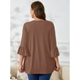 thumbnail image 7 of SHOWMALL Women's Plus Size Shirts Bell-Sleeve Ultimate T shirts Cocoa brown 2X Scoop Neck Casual Blouses 3/4 Sleeves Basic Tops, 7 of 7