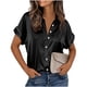 thumbnail image 5 of Tops de Manga Corta de Mujer Casual Color Sólido Hombro a Manga Corta Blusa Botón Arriba Cuello de Giro Casual Blusas de Manga Corta para Mujeres, 5 of 9