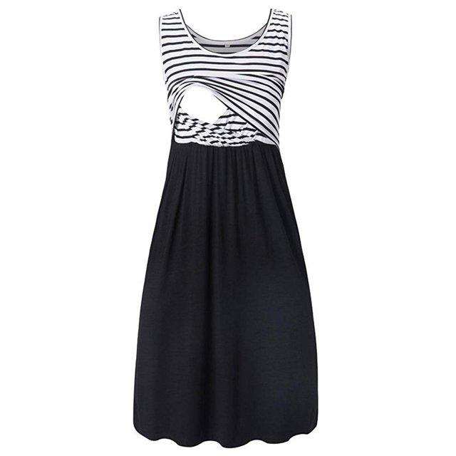2025 Robe de Maternité Femmes Enceintes Maternité Sans Manches Lavande Robe de Maternité à Rayures Imprimée Robe Débardeur Robes de Fête Allaitement Été Maternité