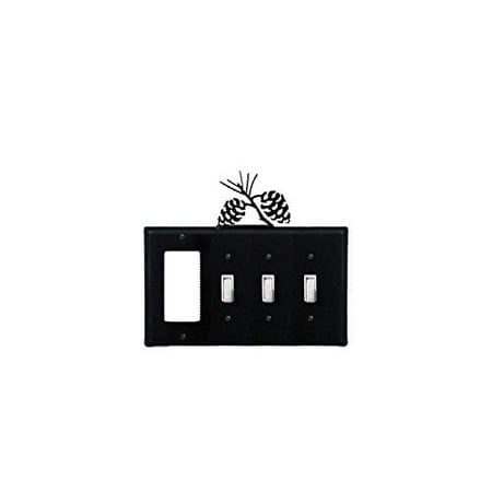Village Wrought Iron EGSSS-89 8.25 Inch Pinecone - Single GFI and Triple Switch Cover, Black