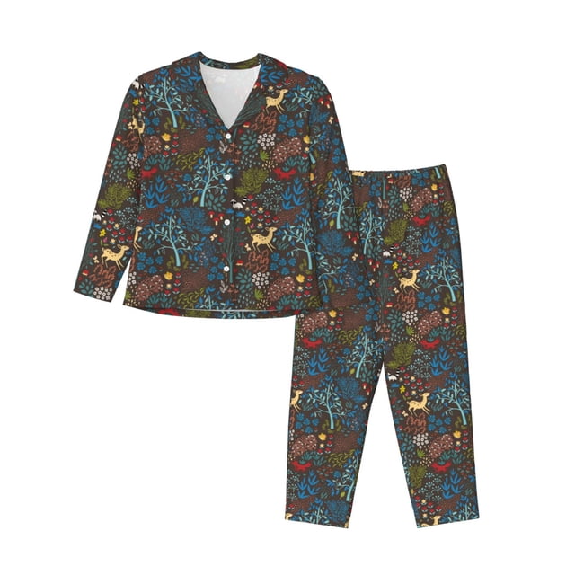 Fotbe Deers In The Forest 1 Conjunto de Pijama de Manga Larga para Mujer con Estampado, Ropa de Dormir de 2 Piezas, Conjunto de Casa Suave y Cómodo con Bolsillos-XX-Large
