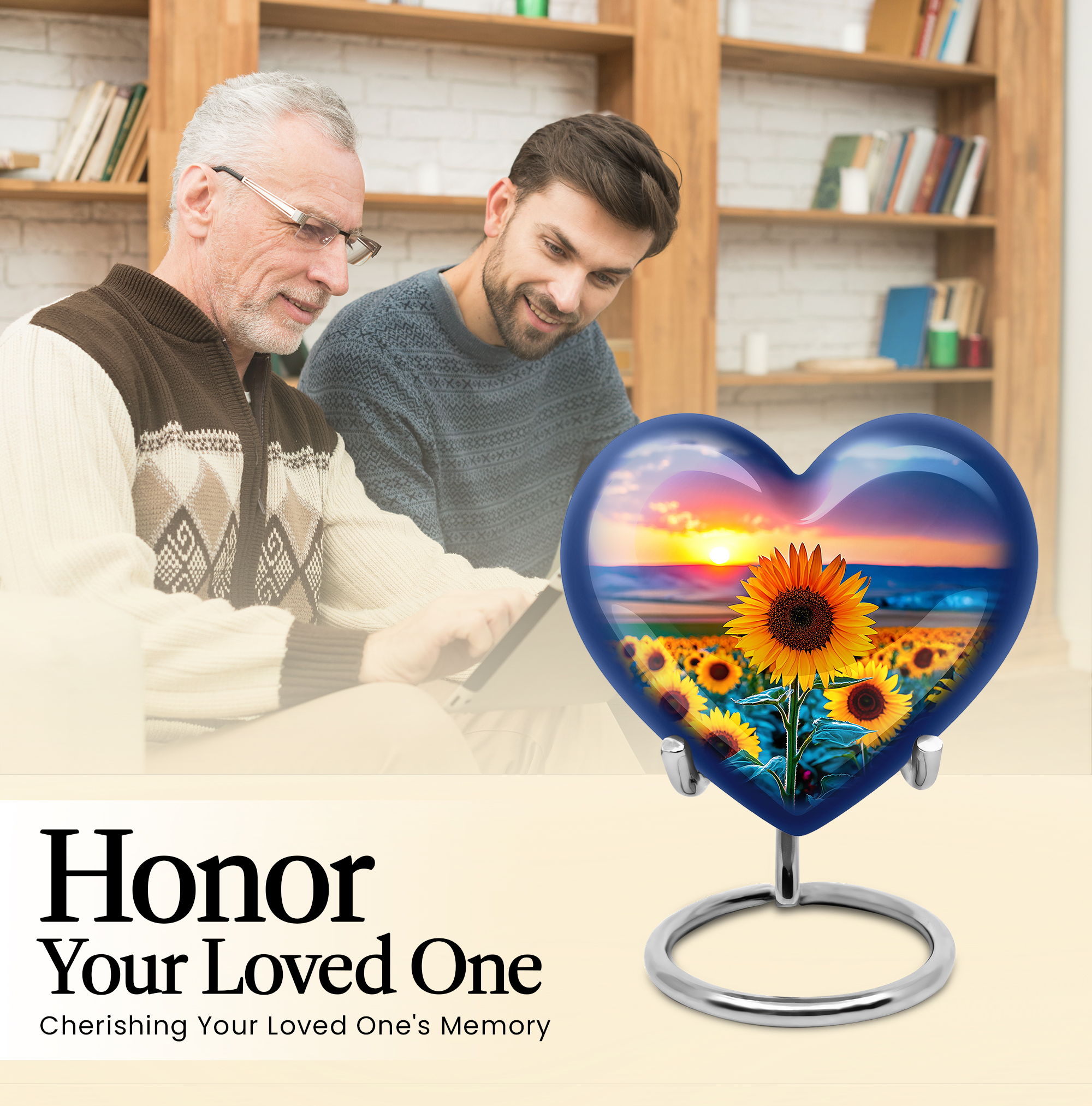 SABURIAL Sunflower Urn - Cremation Keepsake Urn For Human Ashes Adult - Combo Of 8 Inch & 3 Inch - Small Burial Urns For Women