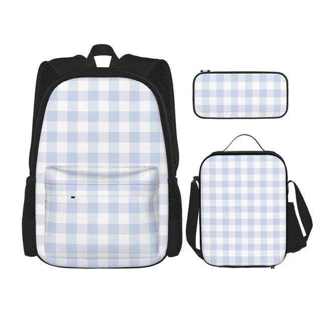 Disketp Blue Checkboard Mochila Estampada de Gran Capacidad con Lonchera y Estuche, Set de 3 Piezas para Estudiantes