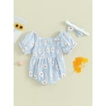 thumbnail image 4 of Newborn Girl Outfit, 6 12 18 24M Short Sleeve Pleated Flower Print Bodysuit with Headband Summer Clothes, 4 of 10