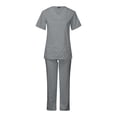 thumbnail image 4 of BiZtdJrK Scrub 2 Piece Outfits for Women Short Sleeve V Neck Scrubs Tops and Pants Sets Stretch Nursing Uniform with Pockets Birthday Gift Gray L, 4 of 8