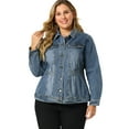 thumbnail image 4 of GRACE & GRANDEUR Women's Plus Size Fashion Outerwear Long Sleeve Button Denim Jacket, 4 of 7