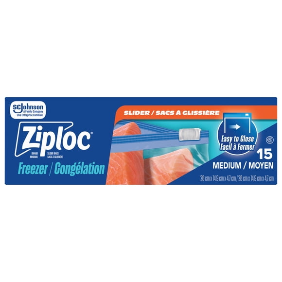 Ziploc® Slider Freezer Bags with Power Seal Technology, Medium
