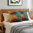 thumbnail image 6 of Blue Teal Orange Pillow Covers 24x24 Set of 2, Vintage Farmhouse Abstract Ombre Art Throw Pillow Covers Decorative Couch Cushion Cover, Microfiber Soft Square Pillowcases for Bedroom Living Room Sofa, 6 of 9