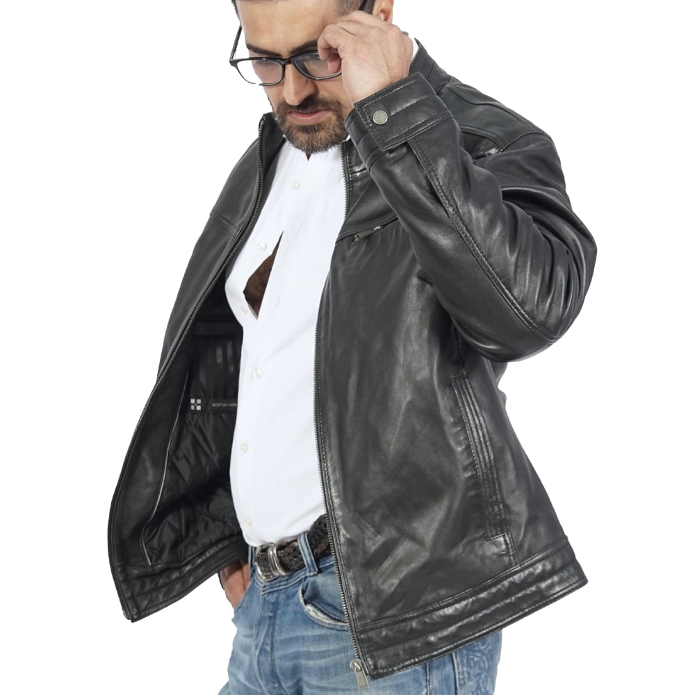 Boston Harbour Ace Winter Biker Casual Leather Jacket Mens - Ace Biker Black Mens Bomber Real Leather Jacket