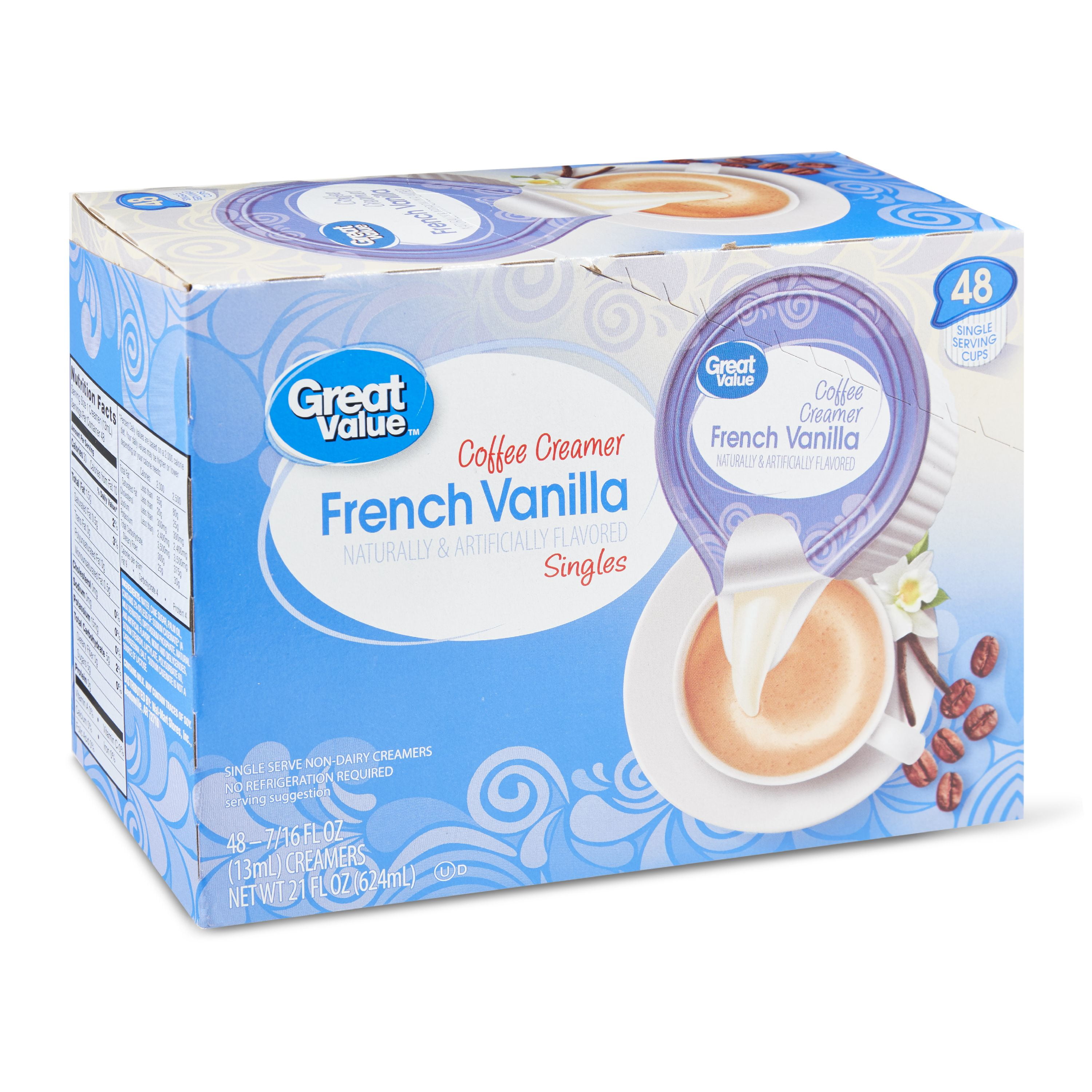Great Value Coffee Creamer Singles, French Vanilla, 21 fl oz, 48 Count