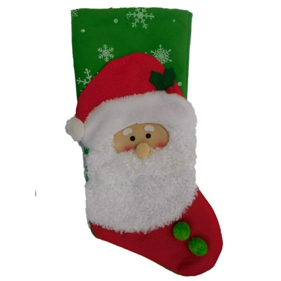 Green & Red Santa Claus Christmas Stocking with Faux Fur Beard