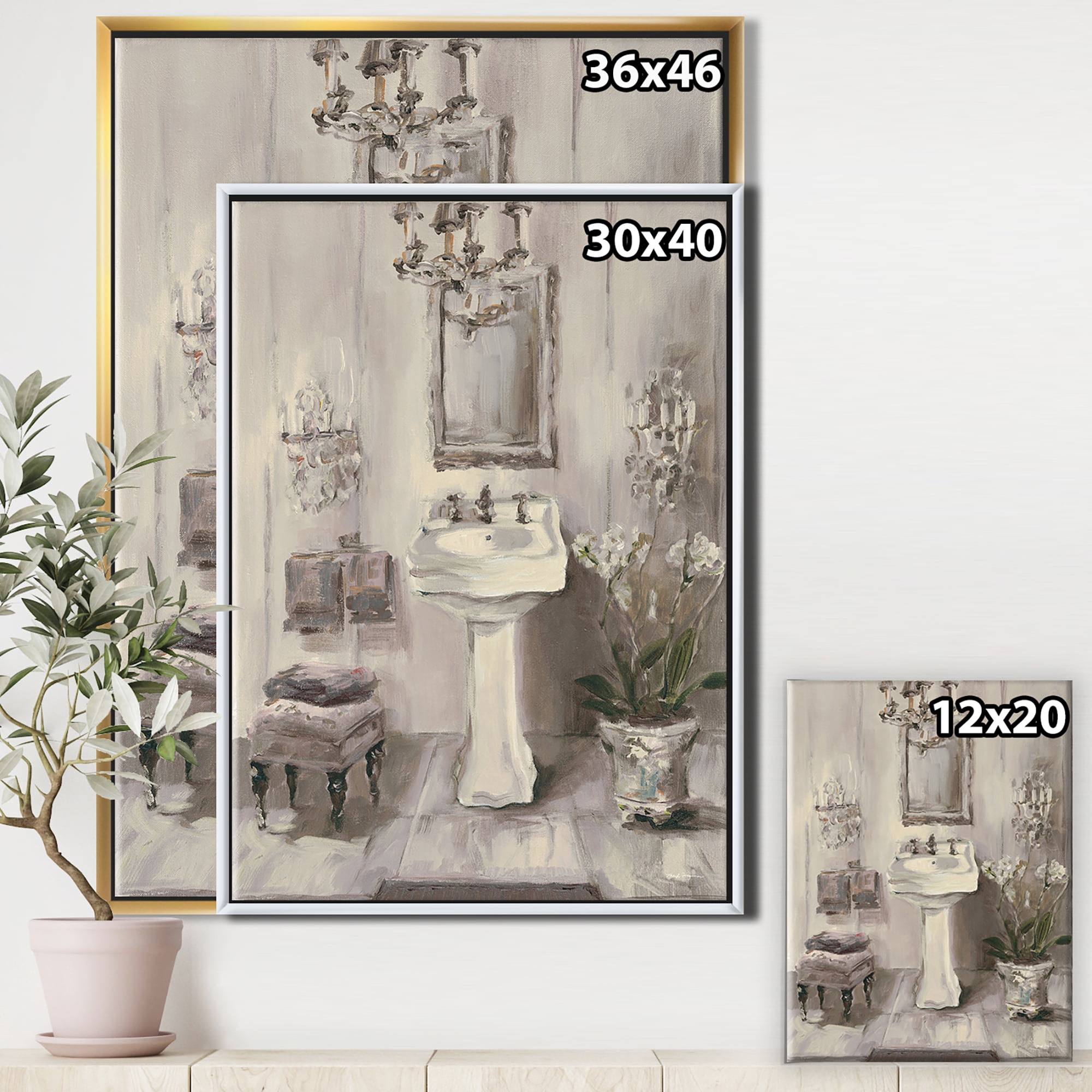 Designart ' French Bathroom Vintage II ' Traditional Bathroom Framed Canvas