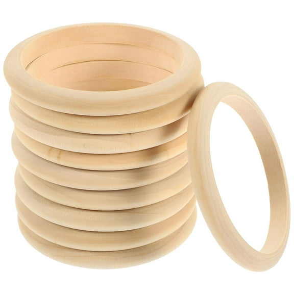 LAMIRO 10pcs Wood Bangle Bracelets Unfinished Natural Round Wooden Ring for DIY Craft Project Making