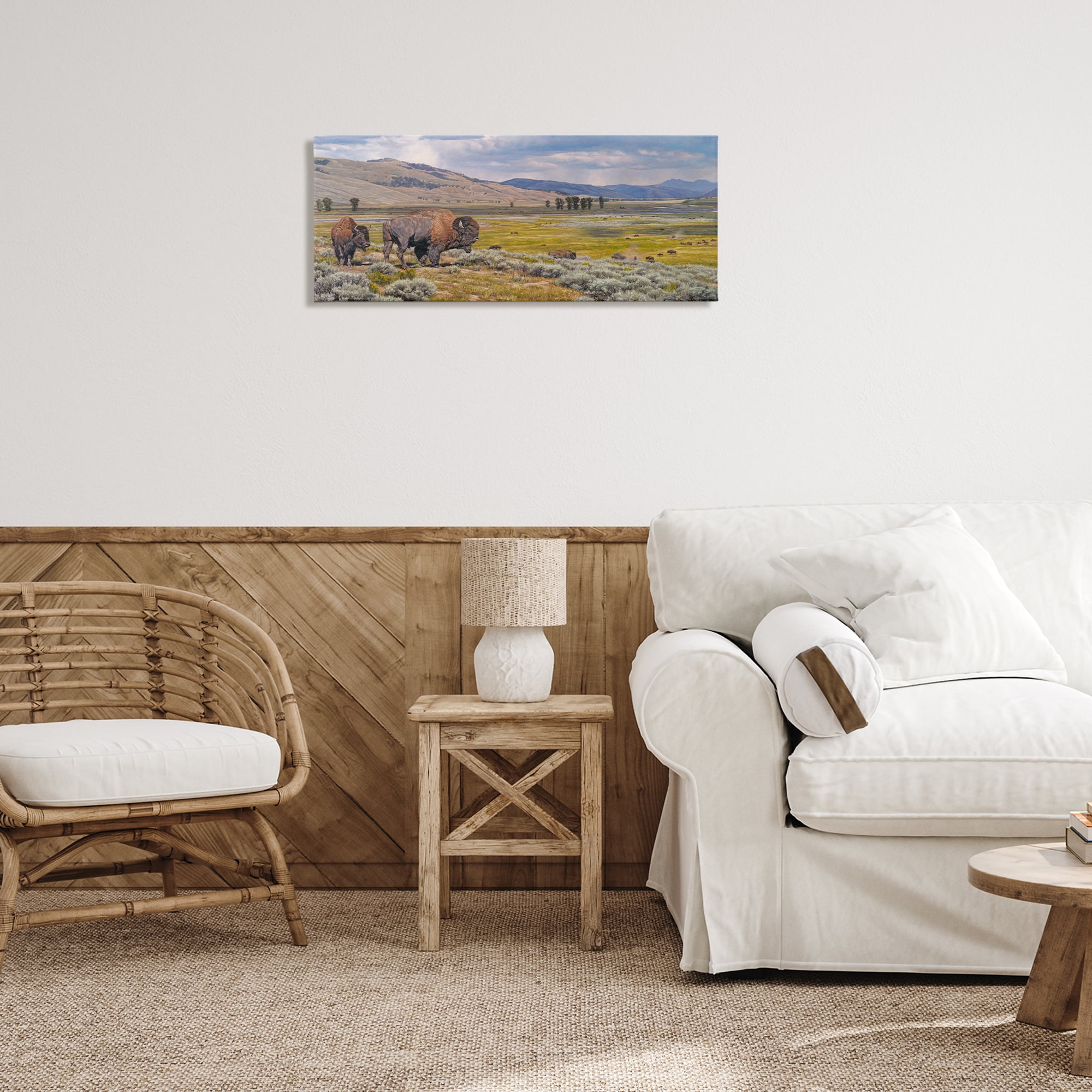Stupell Industries Roaming Southwestern Bison Landscape Painting Gallery Wrapped Canvas Art Print Wall Art, 30 x 13