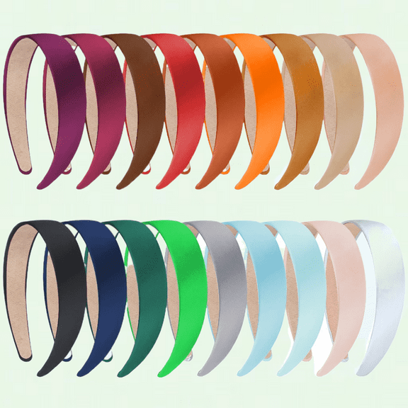 18 Pieces Satin Headbands, Black 1 Inch Non-Slip Hard Headbands for Women and Girls