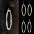 thumbnail image 2 of Opolski Women's Chic Bling Oval Shaped Dangle Deluxe Rhinestone Oversized Hoop Earrings, 2 of 6