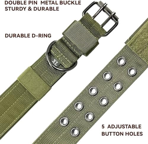 Heavy Duty Dog Collar for Large Dogs, Tactical Dog Collars with Metal Buckle & D Ring, 1.5" Width Thick Adjustable Nylon Collar for Medium Dogs, Army Green/XL
