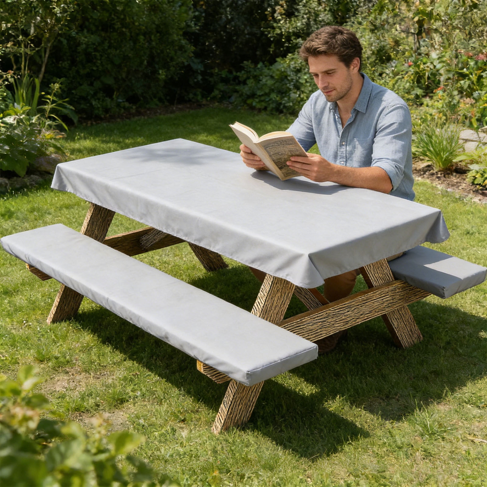 Patio Table Cover Set, Waterproof Outdoor Furniture Protector for Picnic Table & Benches, 3 Piece Set with 72x30in Table & 72x12in Chair Covers