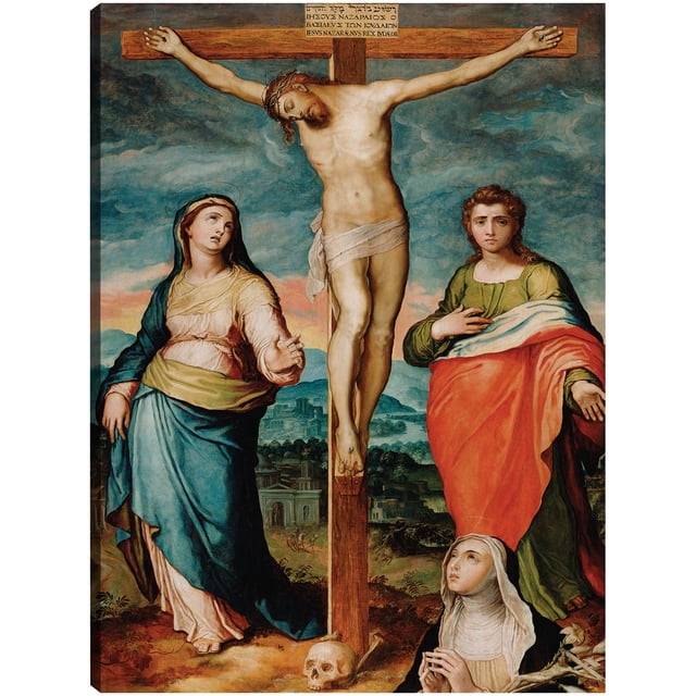 Cuadro Decorativo - Cristo en la Cruz con Santa María, Juan Evangelista y Catalina de Siena (alrededor de 1570) Jr Impresión en canvas, estrechado.
