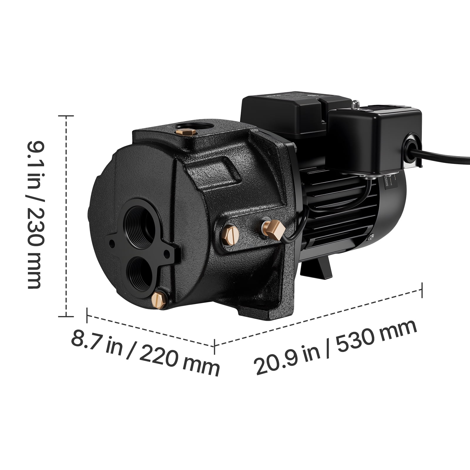 VEVOR 1 HP Shallow Well Jet Pump, AC 115/230 Volt, 1400 GPH Dual Voltage Cast Iron Well Jet Pump, with 164 ft Max Head Lift, Automatic Pressure Switch, for Garden Irrigation Lawn Sprinkler System