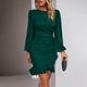 thumbnail image 3 of Vestido corto ajustado con mangas abullonadas y volantes de manga larga elegante para mujer, 3 of 8
