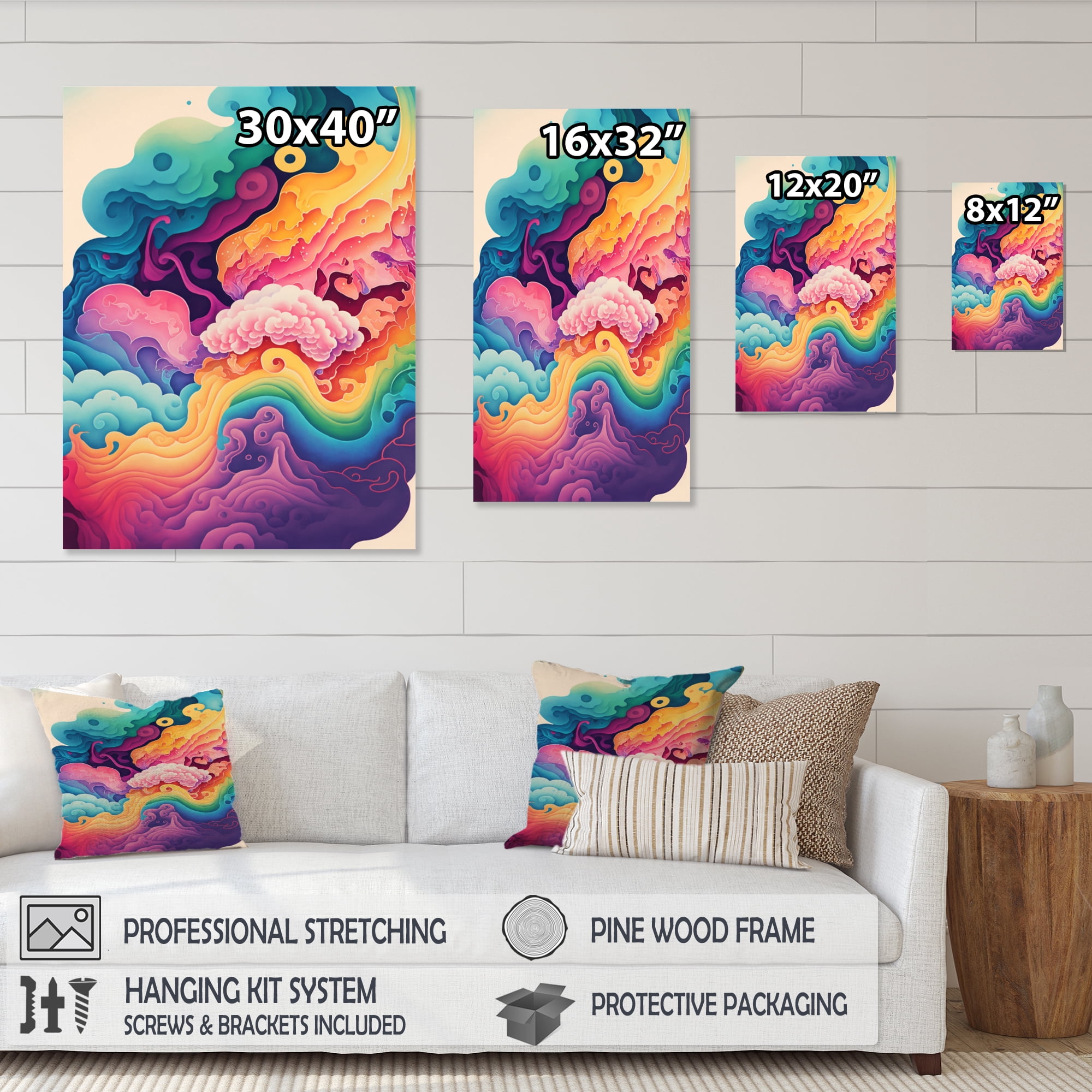Designart Multicolor Swirly Clouds VI Canvas Wall Art