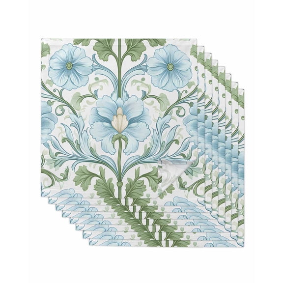 nqOlkjepod Blue Green Spring Floral Cloth Napkins Set of 8 Reusable Dinner Napkins, Summer Botanical Country Cocktail Napkin Washable Table Napkins for Wedding/Holiday Party/Baby Shower 20"x20"