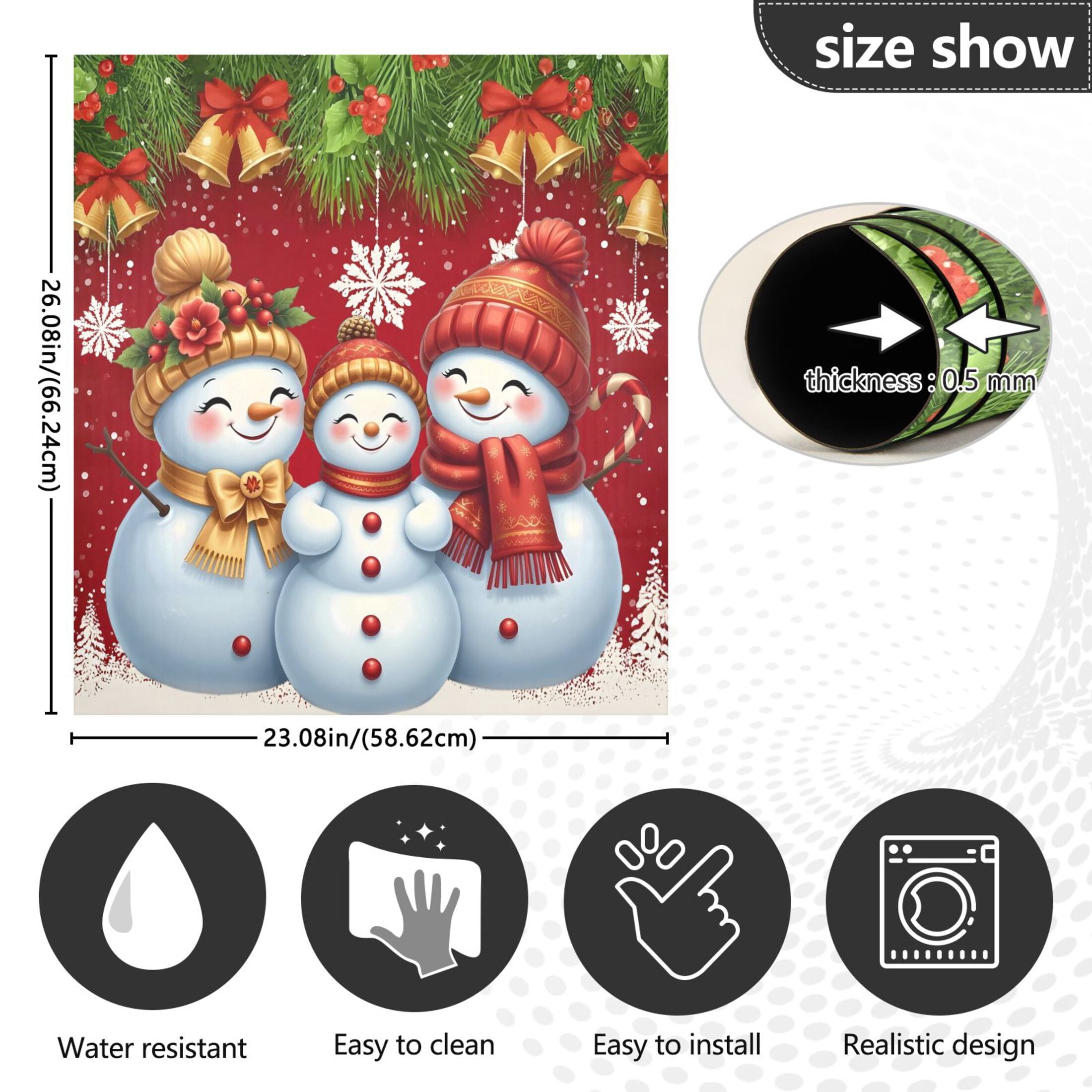 Ryvnso Christmas Snowman Bell Snowflake Dishwasher Magnetic Refrigerator Magnet Cover Kitchen Home Decorative 23"x26"