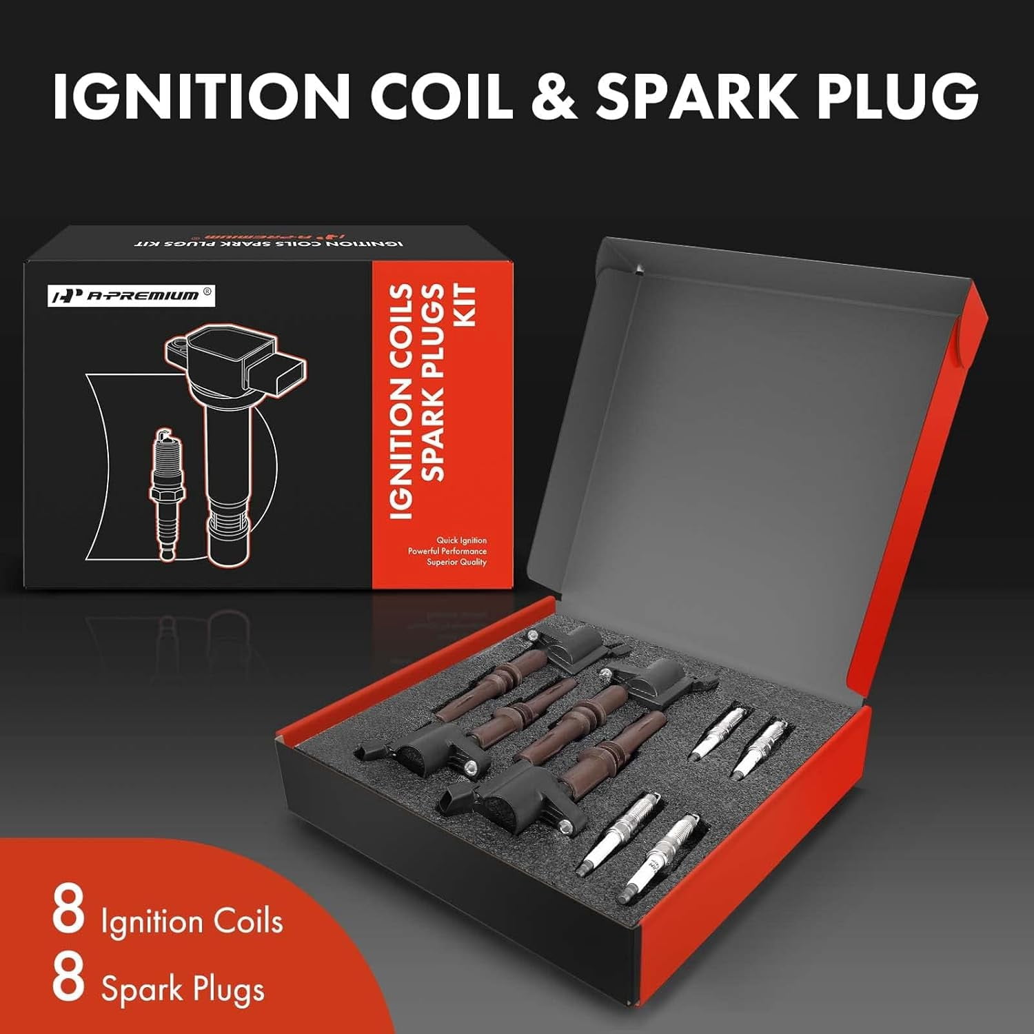 A-Premium Ignition Coils and Spark Plugs Kits Compatible with Ford F-150, F-250/F350 Super Duty, Explorer, Mustang, Expedition & Lincoln Navigator & Mercury Mountaineer, 4.6L 5.4L 8-PC Set