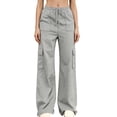 thumbnail image 2 of Costeam Womens Vertical Stitch Cargo Wide Leg Sweatpants Elastic Drawstring Waist Side Patch Cargo Pockets Soft Heather Knit Loose Straight Solid Color Casual Athletic Lounge Trousers, 2 of 7