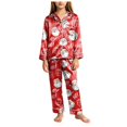 thumbnail image 3 of Gubotare Toddler Girl Christmas Pajamas in Satin with Long Sleeve Button Down and Open Front Holiday Loungewear Set 5T 6T,Watermelon Red, 3 of 7