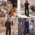 thumbnail image 7 of SUNBS Two Piece Outfits Women Fall Sweatsuits Henley Neck Tops Lounge Sets Wide Leg Pants Vocation Travel Outfits, 7 of 7