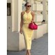 thumbnail image 2 of HH TRAF Conjunto de moda para mujer, camiseta sin mangas con escote en V amarillo y botonadura sencilla + falda con cinturón y bolsillo de cintura alta, traje de verano para mujer a la moda, 2 of 5