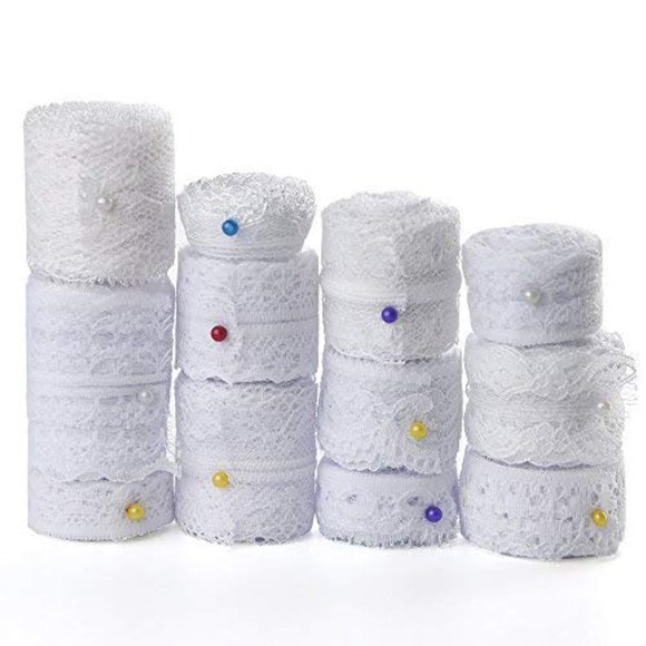 Fepito Cinta De Encaje Blanca De 39,6 Yardas 12 Rollos De Cinta De Encaje Surtida Para Costura Y Decoraciones Festoneadas De Boda Nupcial